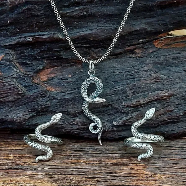 Studio Jewellery Necklaces-Snake Charm and Chain Necklace