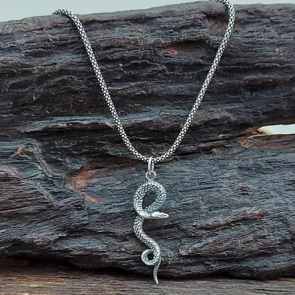 Studio Jewellery Necklaces-Snake Charm and Chain Necklace