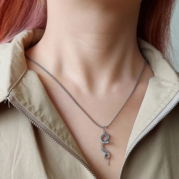 Studio Jewellery Necklaces-Snake Charm and Chain Necklace