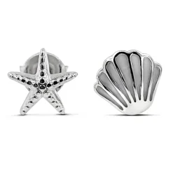 Studio Jewellery Stud Earrings | Earrings-Starfish and Shell Silver Earring Studs