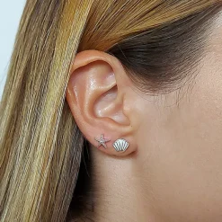 Studio Jewellery Stud Earrings | Earrings-Starfish and Shell Silver Earring Studs