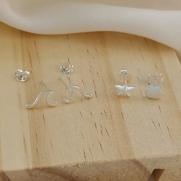 Studio Jewellery Stud Earrings | Earrings-Starfish and Shell Silver Earring Studs