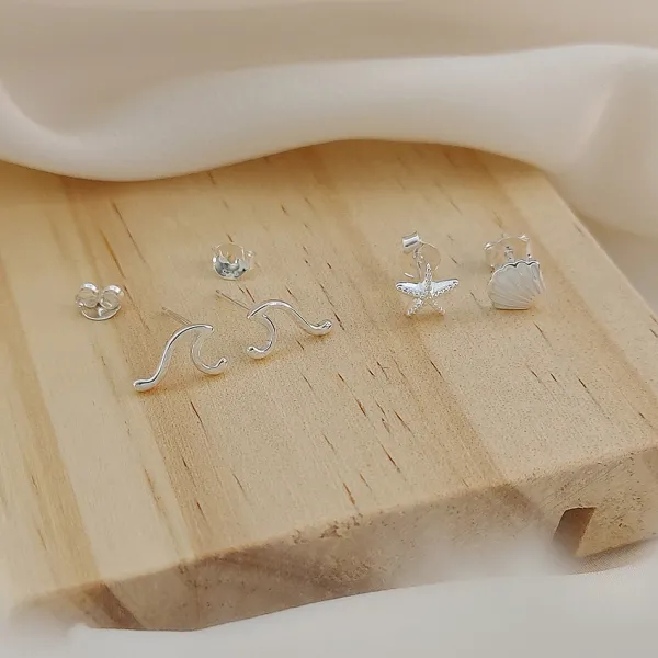 Studio Jewellery Stud Earrings | Earrings-Starfish and Shell Silver Earring Studs