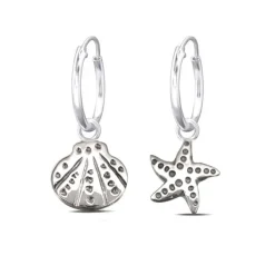 Studio Jewellery Hoop Earrings | Earrings-Starfish Shell Mixed Charm Hoop Earrings