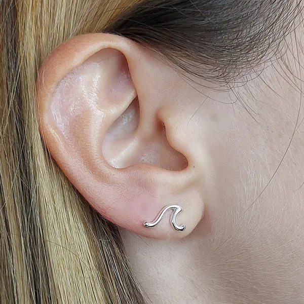Studio Jewellery Stud Earrings | Earrings-Surf Wave Silver Earring Studs