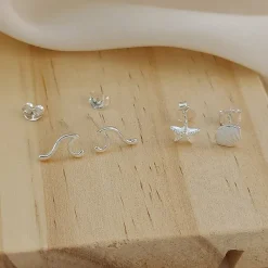 Studio Jewellery Stud Earrings | Earrings-Surf Wave Silver Earring Studs
