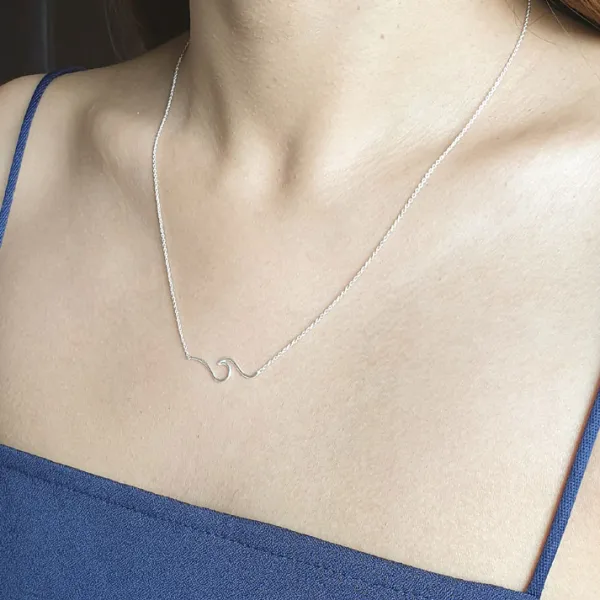Studio Jewellery Necklaces-Surf Wave Silver Necklace
