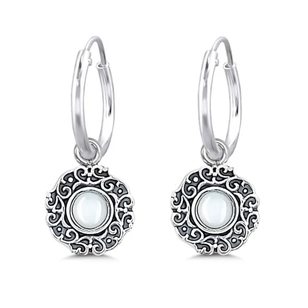 Studio Jewellery Hoop Earrings | Earrings-Swirly Mandala Silver Hoop Earrings