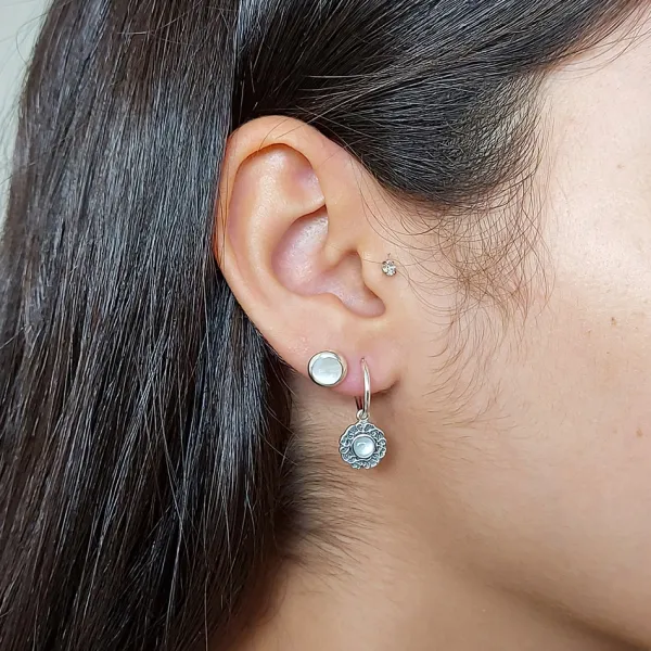 Studio Jewellery Hoop Earrings | Earrings-Swirly Mandala Silver Hoop Earrings