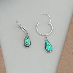 Studio Jewellery Hoop Earrings | Earrings-Tear Drop Abalone Hoop Charm Earrings