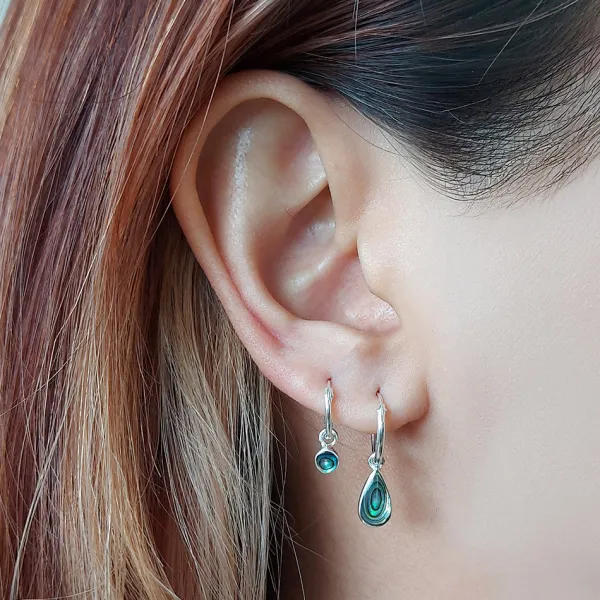 Studio Jewellery Hoop Earrings | Earrings-Tear Drop Abalone Hoop Charm Earrings