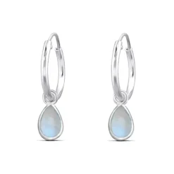 Studio Jewellery Hoop Earrings | Earrings-Tear Drop Moonstone Hoop Charm Earrings