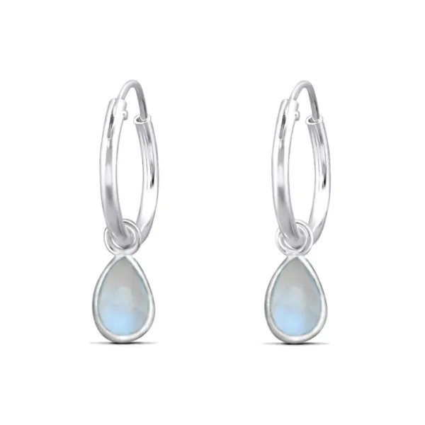 Studio Jewellery Hoop Earrings | Earrings-Tear Drop Moonstone Hoop Charm Earrings
