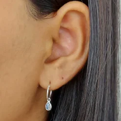 Studio Jewellery Hoop Earrings | Earrings-Tear Drop Moonstone Hoop Charm Earrings