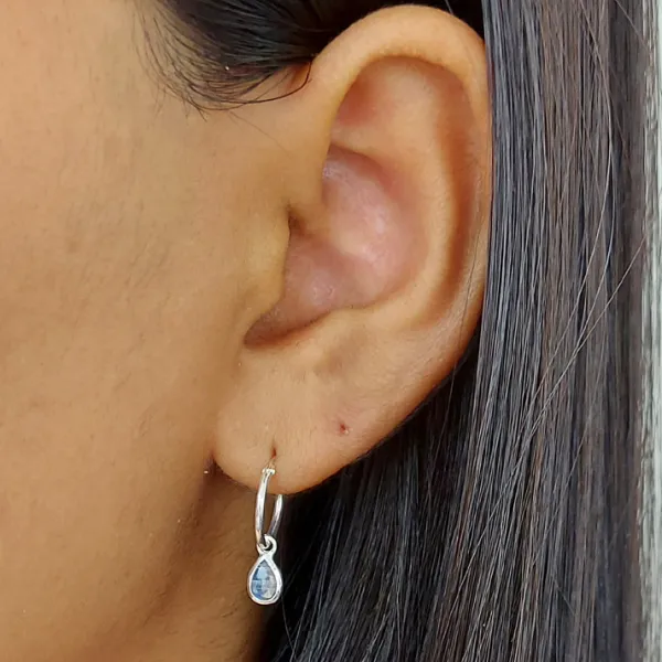 Studio Jewellery Hoop Earrings | Earrings-Tear Drop Moonstone Hoop Charm Earrings
