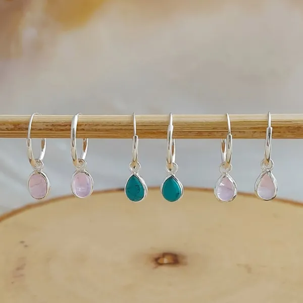 Studio Jewellery Hoop Earrings | Earrings-Tear Drop Moonstone Hoop Charm Earrings