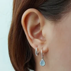 Studio Jewellery Hoop Earrings | Earrings-Tear Drop White Shell Silver Hoop Charm Earrings