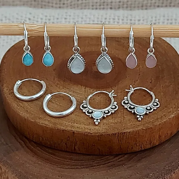 Studio Jewellery Hoop Earrings | Earrings-Tear Drop White Shell Silver Hoop Charm Earrings