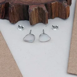 Studio Jewellery Stud Earrings | Earrings-Tear Drop White Shell Silver Earring Studs