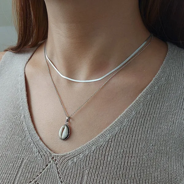 Studio Jewellery Necklaces-Thin Herringbone Silver Necklace
