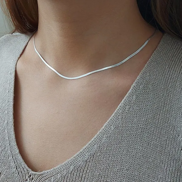 Studio Jewellery Necklaces-Thin Herringbone Silver Necklace