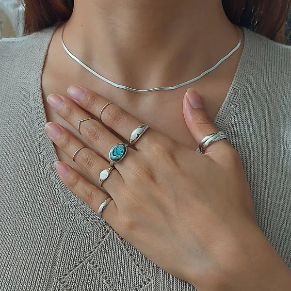Studio Jewellery Necklaces-Thin Herringbone Silver Necklace