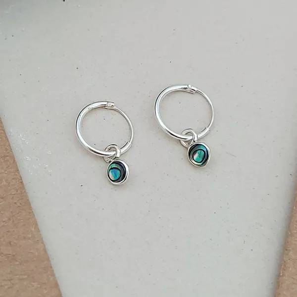 Studio Jewellery Hoop Earrings | Earrings-Tiny Abalone Hoop Charm Earrings