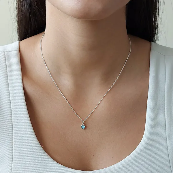 Studio Jewellery Necklaces-Tiny Blue Heart Shell Silver Necklace