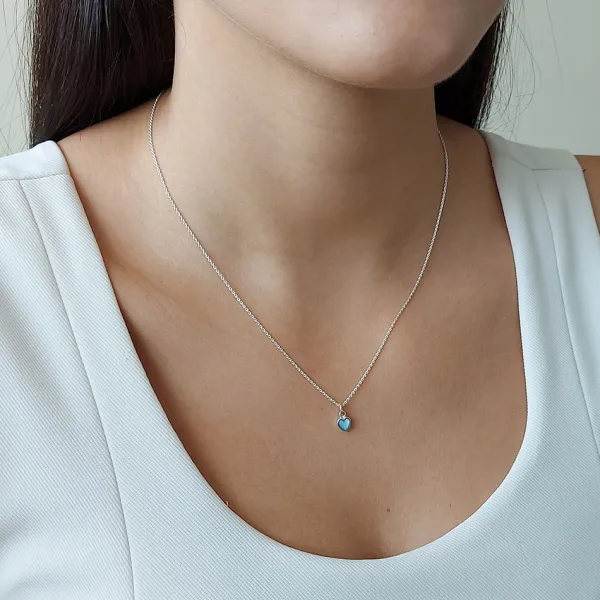 Studio Jewellery Necklaces-Tiny Blue Heart Shell Silver Necklace