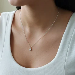 Studio Jewellery Necklaces-Tiny Blue Heart Shell Silver Necklace