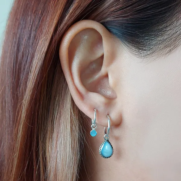 Studio Jewellery Hoop Earrings | Earrings-Tiny Blue Shell Hoop Charm Earrings