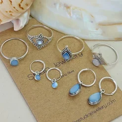 Studio Jewellery Hoop Earrings | Earrings-Tiny Blue Shell Hoop Charm Earrings