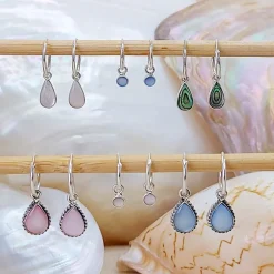 Studio Jewellery Hoop Earrings | Earrings-Tiny Blue Shell Hoop Charm Earrings