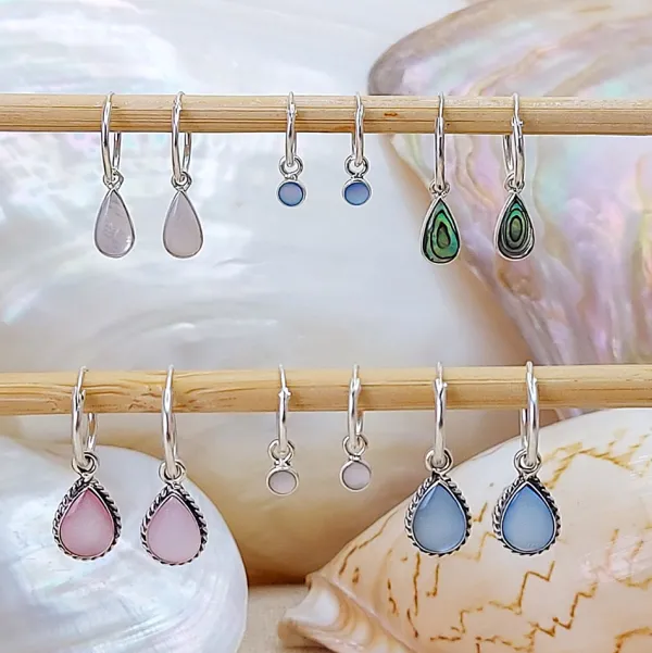 Studio Jewellery Hoop Earrings | Earrings-Tiny Blue Shell Hoop Charm Earrings