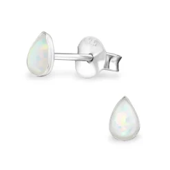 Studio Jewellery Stud Earrings | Earrings-Tiny Faux Opal Water Drop Silver Stud Earrings