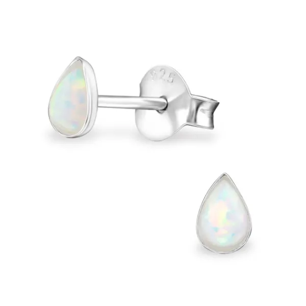 Studio Jewellery Stud Earrings | Earrings-Tiny Faux Opal Water Drop Silver Stud Earrings