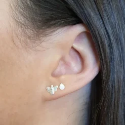 Studio Jewellery Stud Earrings | Earrings-Tiny Faux Opal Water Drop Silver Stud Earrings