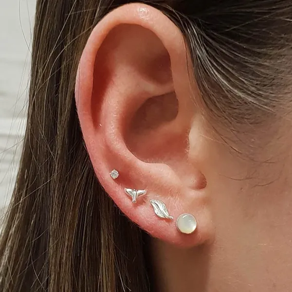 Studio Jewellery Stud Earrings | Earrings-Tiny Leaf Sterling Silver Ear Studs