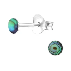 Studio Jewellery Stud Earrings | Earrings-Tiny 3mm Circle Abalone Shell Silver Earring Studs