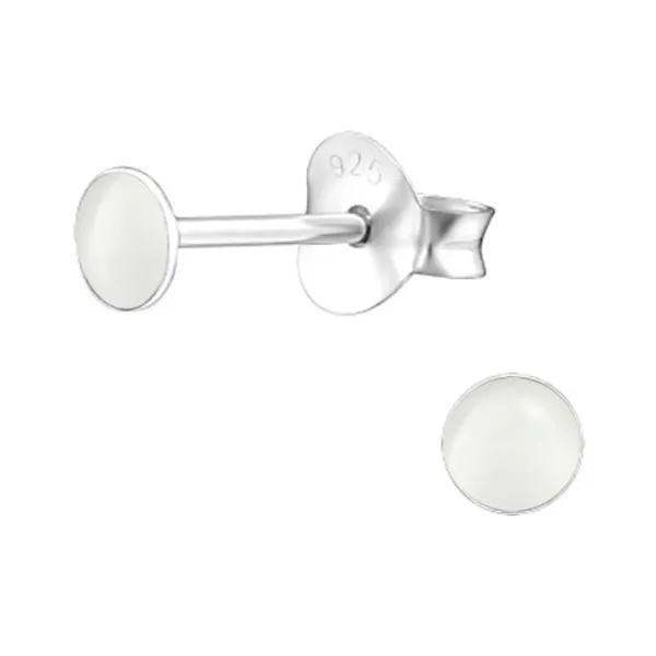 Studio Jewellery Stud Earrings | Earrings-Tiny 3mm Circle White Shell Silver Earring Studs