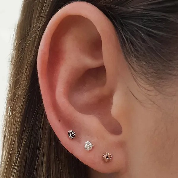 Studio Jewellery Stud Earrings | Earrings-Tiny 3mm Knot Silver Earring Studs