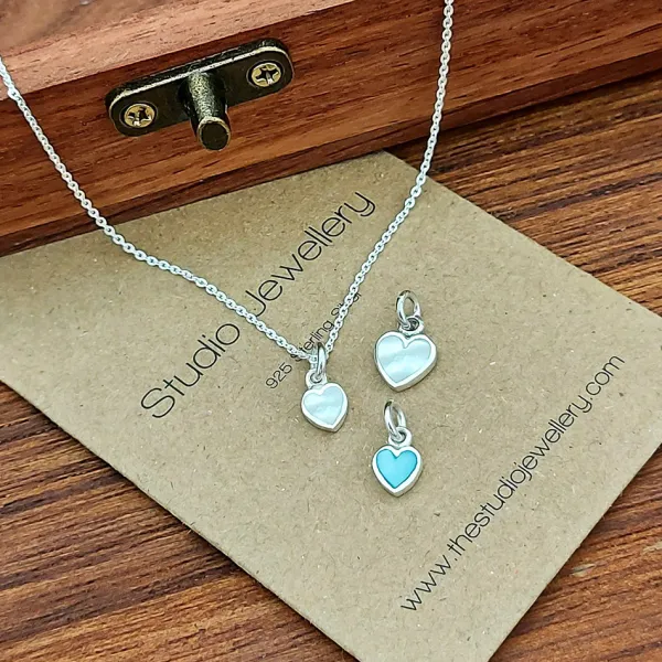 Studio Jewellery Necklaces-Tiny White Heart Shell Silver Necklace