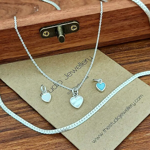 Studio Jewellery Necklaces-Tiny White Heart Shell Silver Necklace