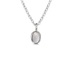 Studio Jewellery Necklaces-Tiny White Oval Shell Silver Necklace