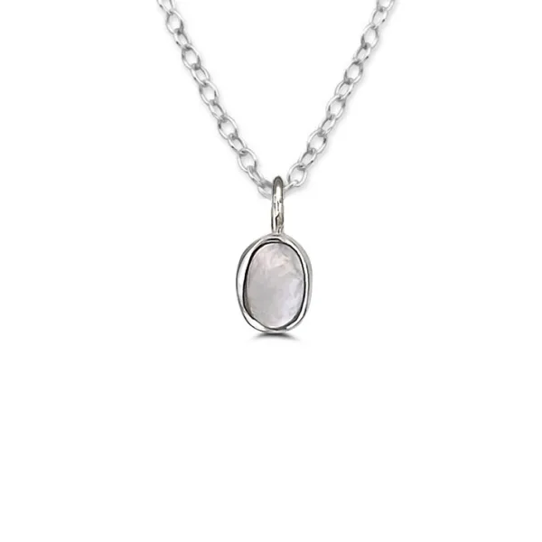 Studio Jewellery Necklaces-Tiny White Oval Shell Silver Necklace
