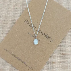 Studio Jewellery Necklaces-Tiny White Oval Shell Silver Necklace
