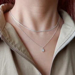 Studio Jewellery Necklaces-Tiny White Oval Shell Silver Necklace