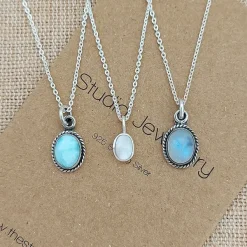 Studio Jewellery Necklaces-Tiny White Oval Shell Silver Necklace