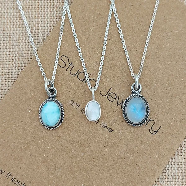 Studio Jewellery Necklaces-Tiny White Oval Shell Silver Necklace