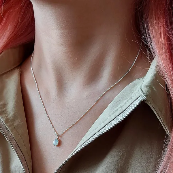 Studio Jewellery Necklaces-Tiny White Oval Shell Silver Necklace